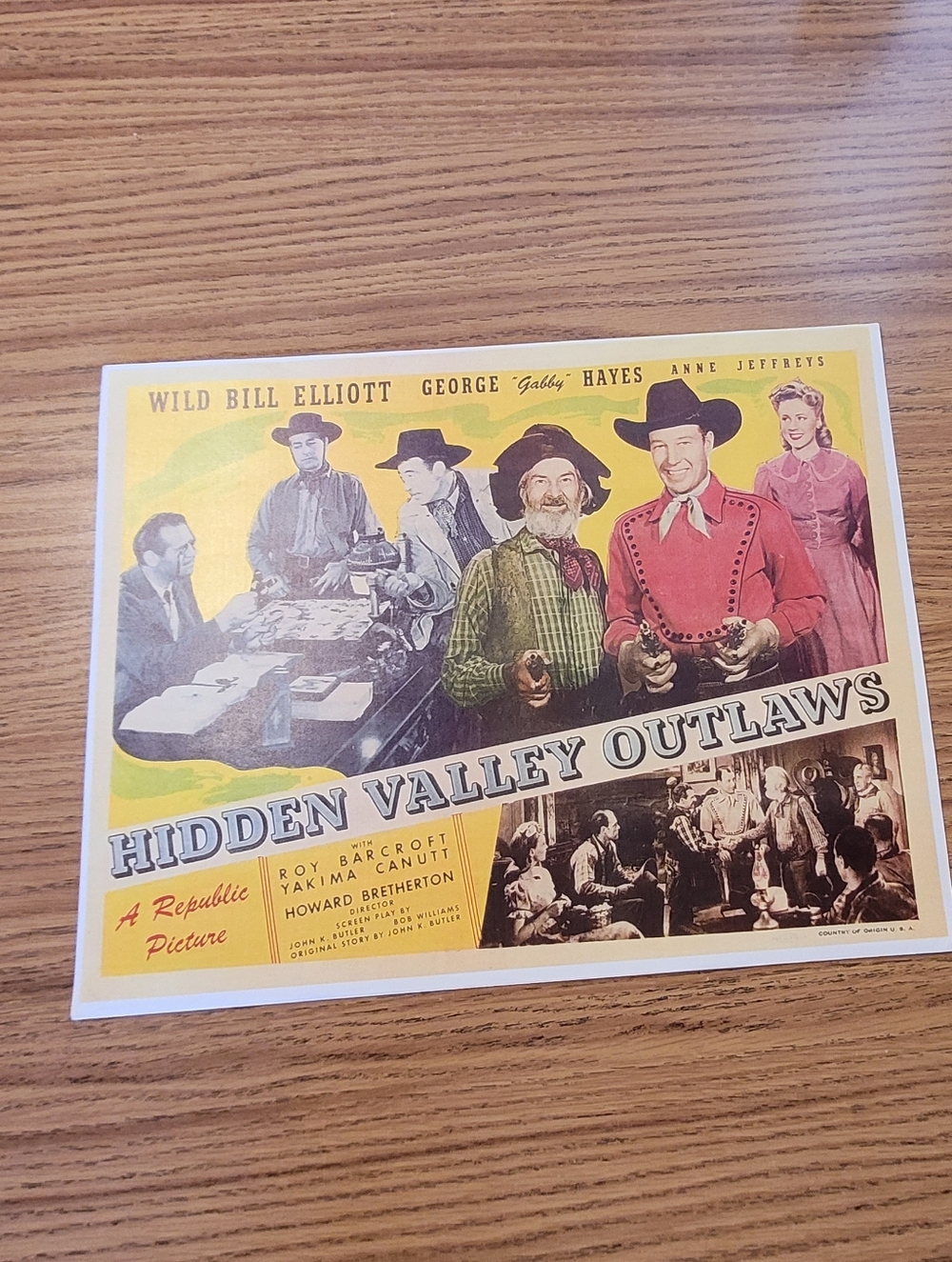 Hidden Valley Outlaws Vintage Movie Poster- Yellow & Red 11 X. 14